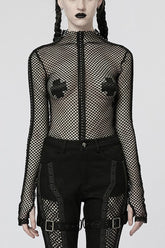 T-shirt en maille élastique à perspective style ruban mince sexy punk pour femme - 3 couleurs